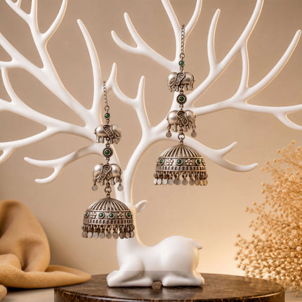 Elephant Shape Jhumka Earrings Hanging Bell - ESKU30251155