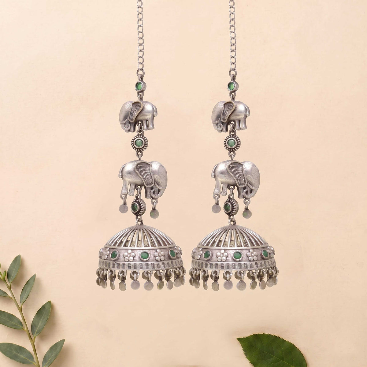 Elephant Shape Jhumka Earrings Hanging Bell - ESKU30251155