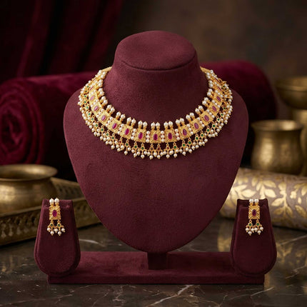 Maharashtrian Multi-Layered Pearl Necklace Set - ESKU30251161
