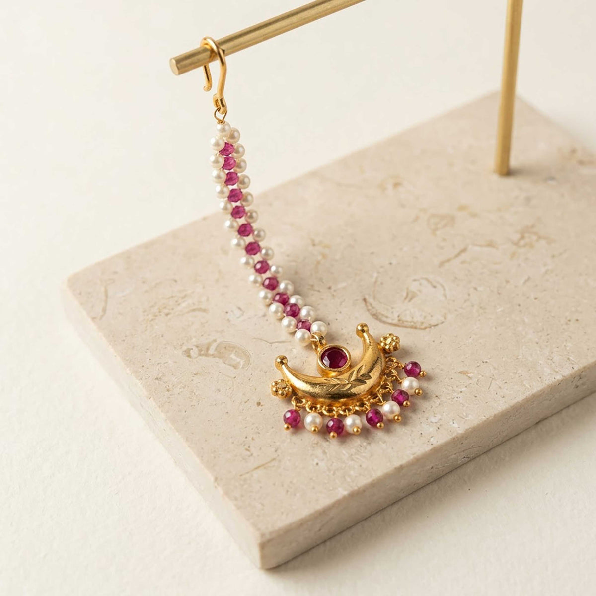 Moon Shape Pearls Maang Tikka - ESKU30251166