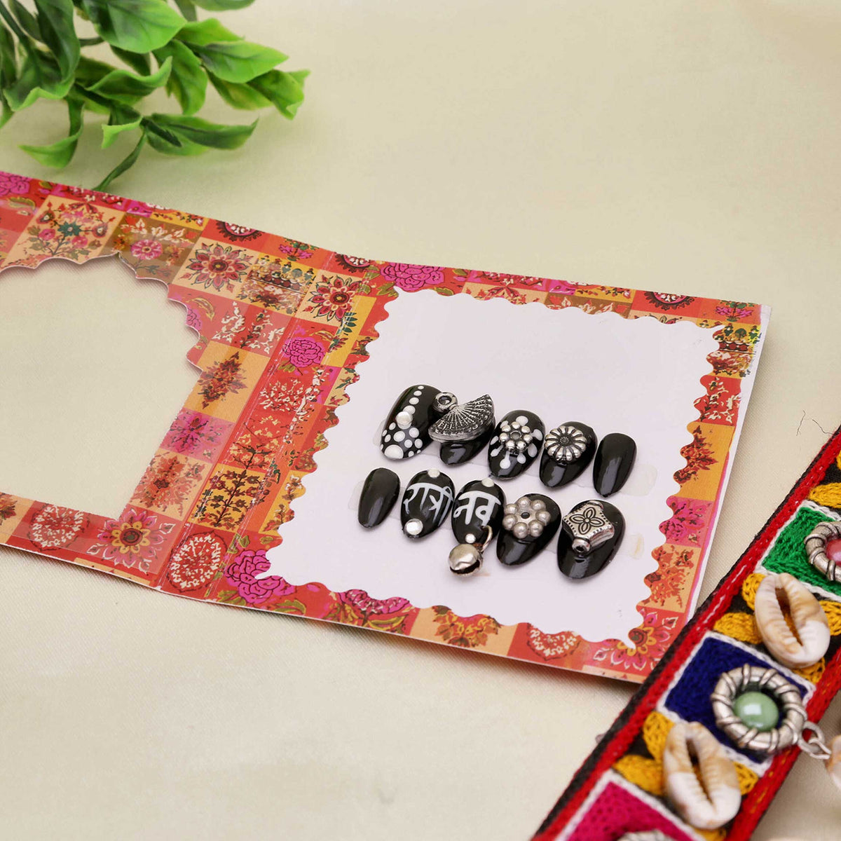 Handcrafted Black Navratri Nails - ESKU30251181