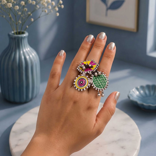Multicolor With Enamel Ghungroo Ring - ESKU30251184