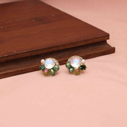 Crystal Pearl Flower Stud Earrings - ESKU30251196