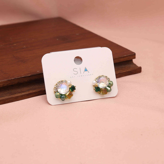 Crystal Pearl Flower Stud Earrings - ESKU30251196
