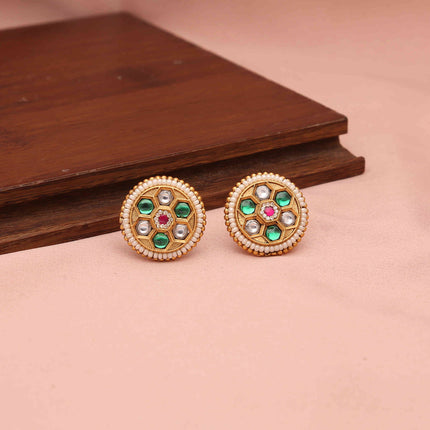 Round Jadau Kundan stud Earrings - ESKU30251198