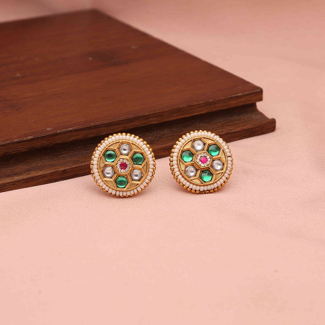 Round Jadau Kundan stud Earrings - ESKU30251198