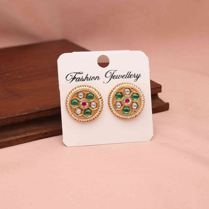 Round Jadau Kundan stud Earrings - ESKU30251198