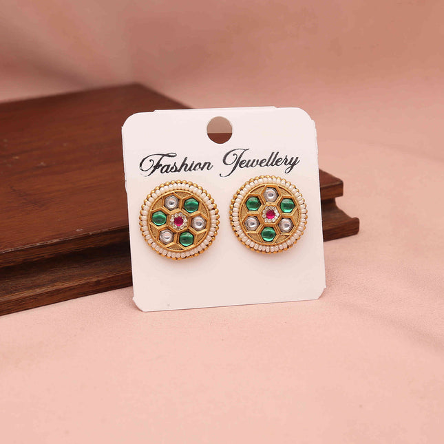 Round Jadau Kundan stud Earrings - ESKU30251198