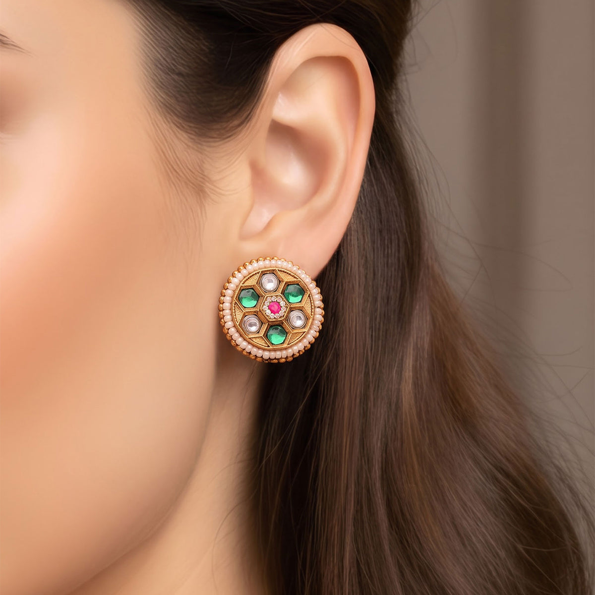 Round Jadau Kundan stud Earrings - ESKU30251198