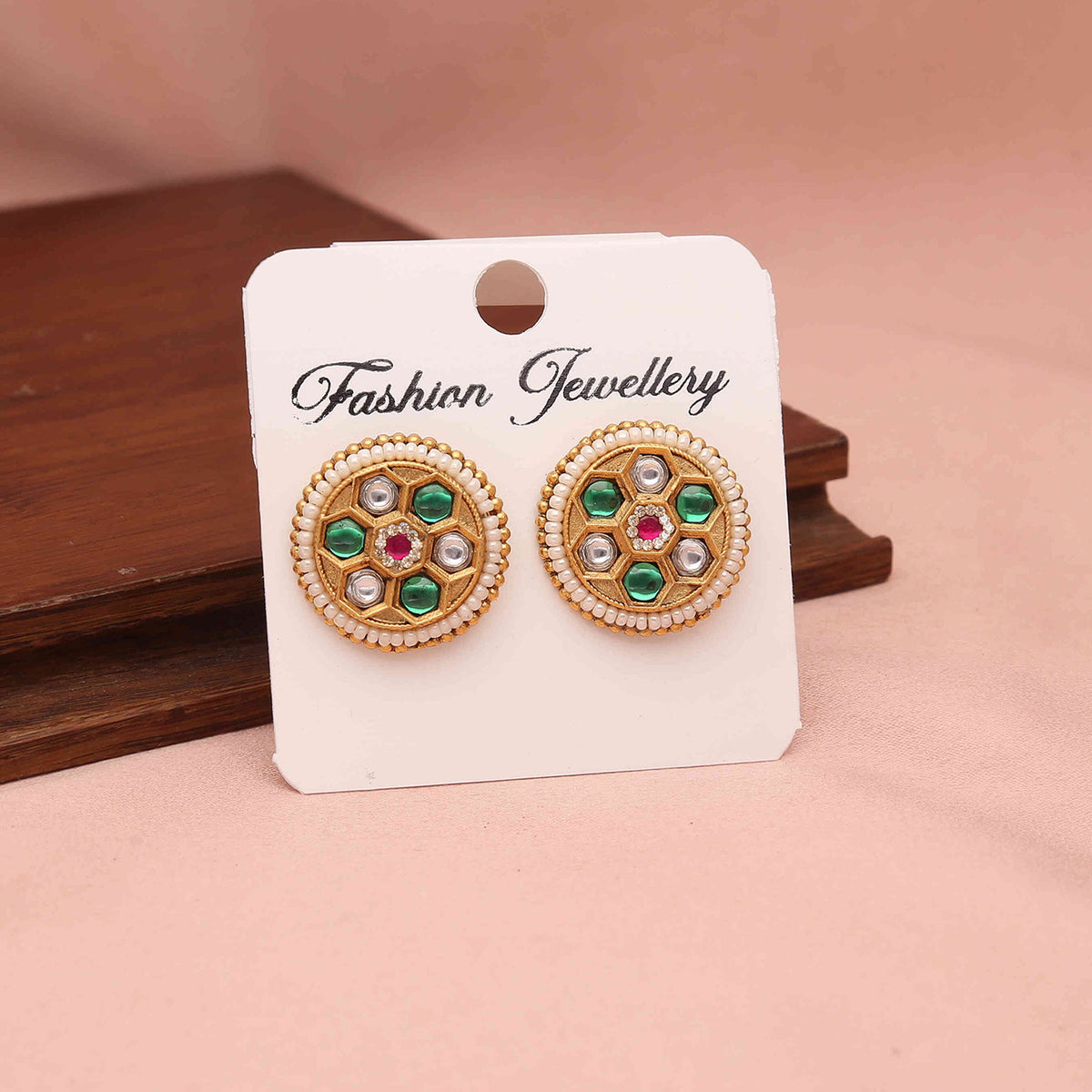 Round Jadau Kundan stud Earrings - ESKU30251198