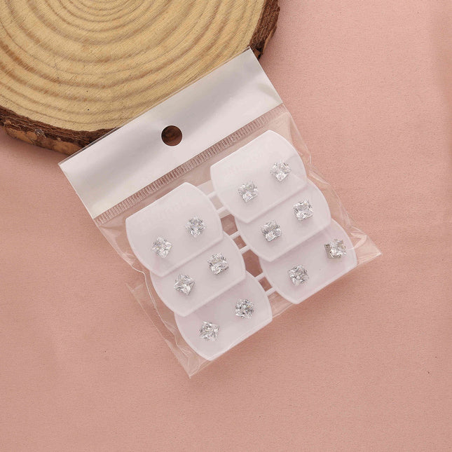 Pack of 3 Artificial Stone Rhodium Earrings - ESKU30251219
