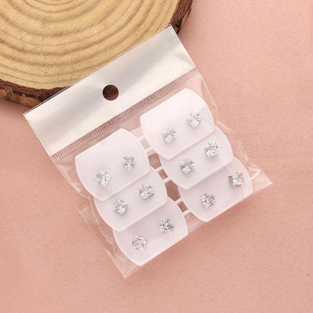 Pack of 3 Artificial Stone Rhodium Earrings - ESKU30251219