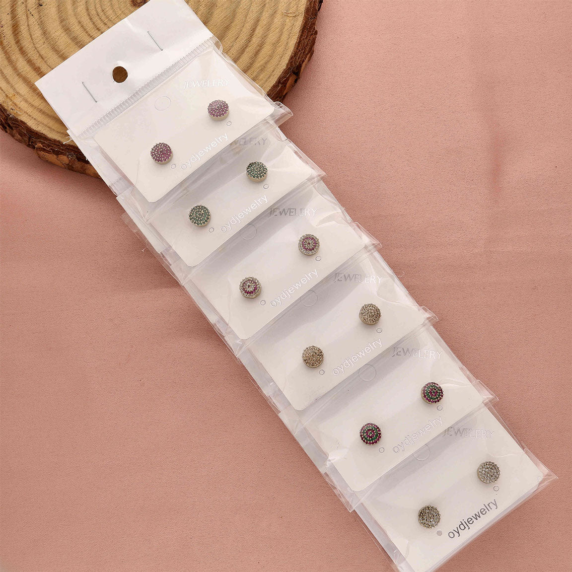 Pack 6 Multicolor Mine Round Stud Earrings - ESKU30251221