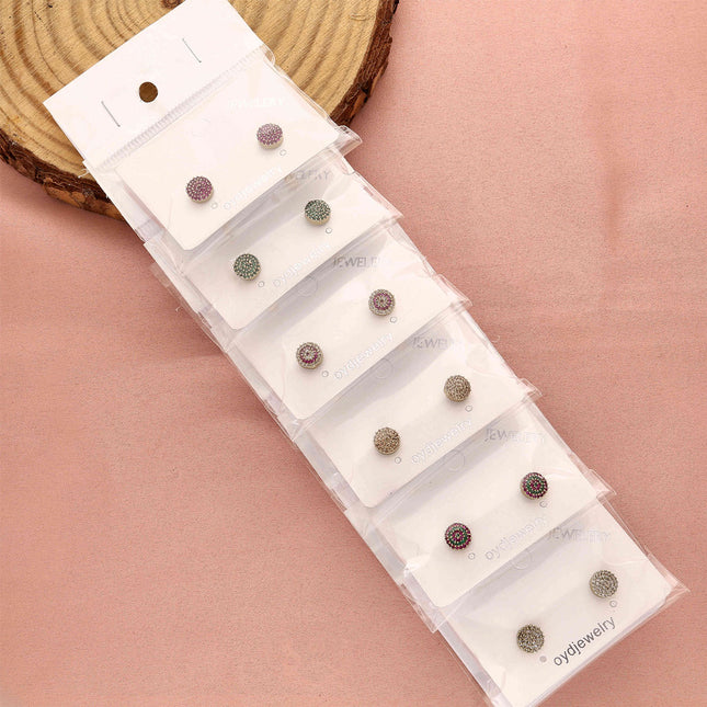 Pack 6 Multicolor Mine Round Stud Earrings - ESKU30251221
