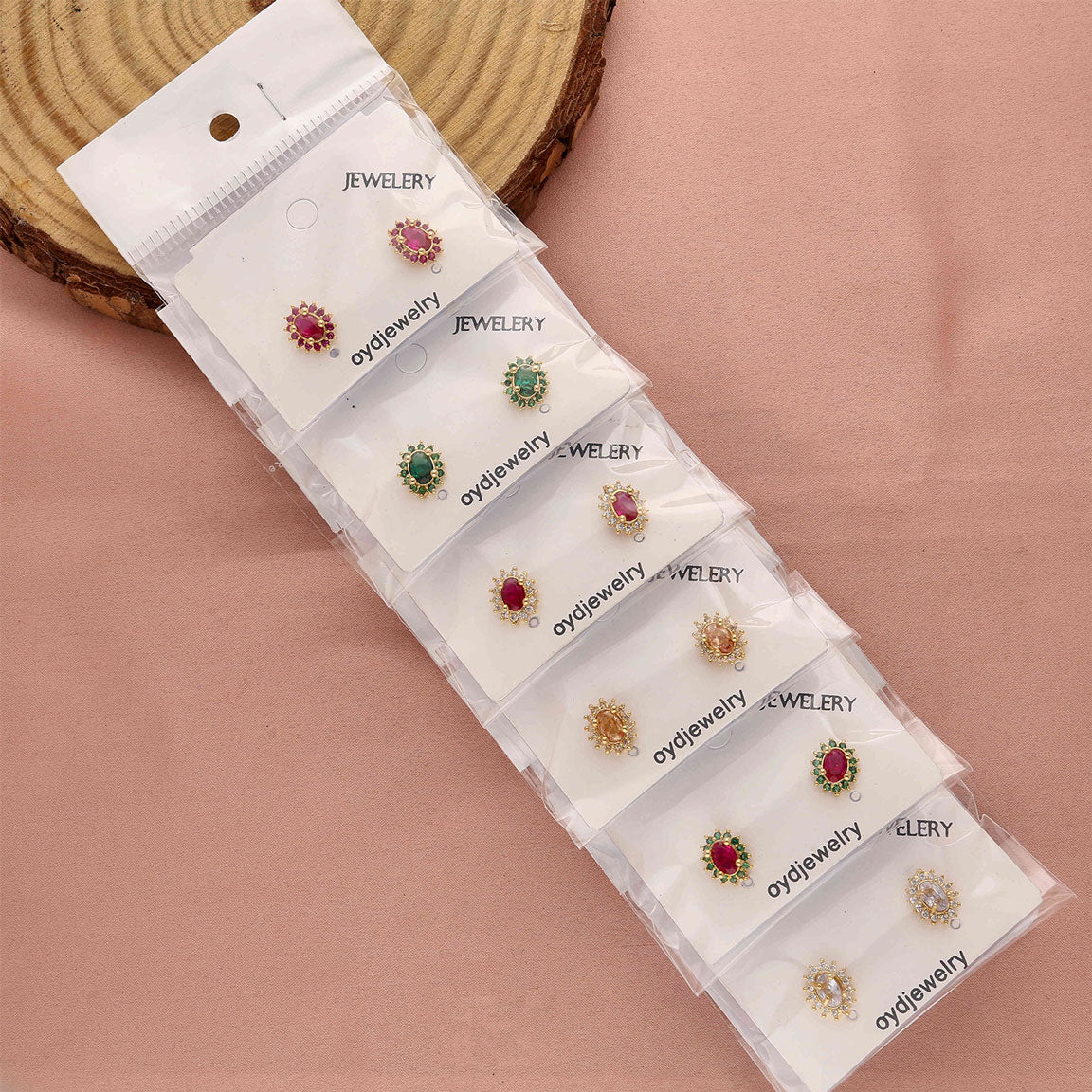 Pack 6 Multicolour Oval Shaped Stud Earrings - ESKU30251223