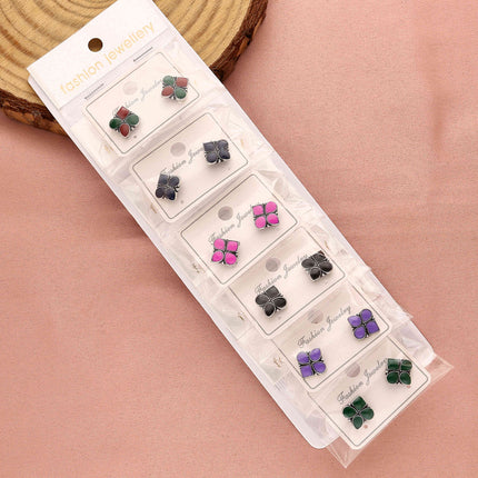 Pack 6 Oxidised Silver Stone Stud Earrings - ESKU30251224