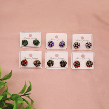 Pack 6 Oxidised Gold Stone Stud Earrings - ESKU30251225