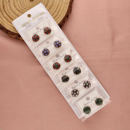 Pack 6 Oxidised Gold Stone Stud Earrings - ESKU30251225