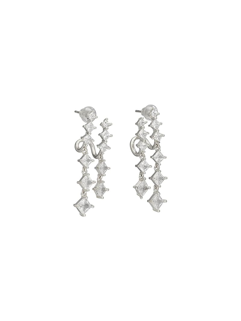 AD / CZ Dangler Earrings in Silver finish - E69_1