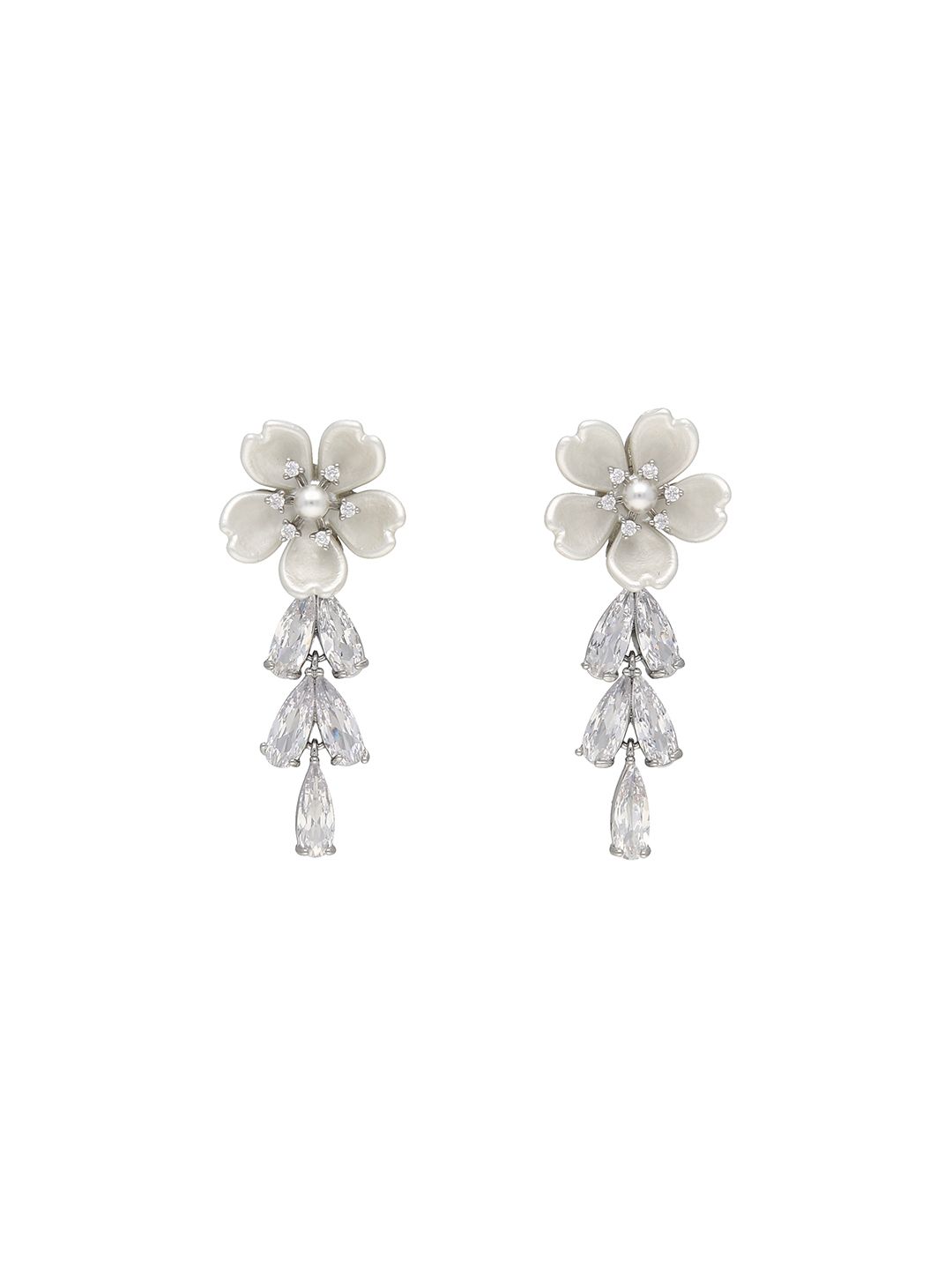 AD / CZ Dangler Earrings in Silver finish- E54_1