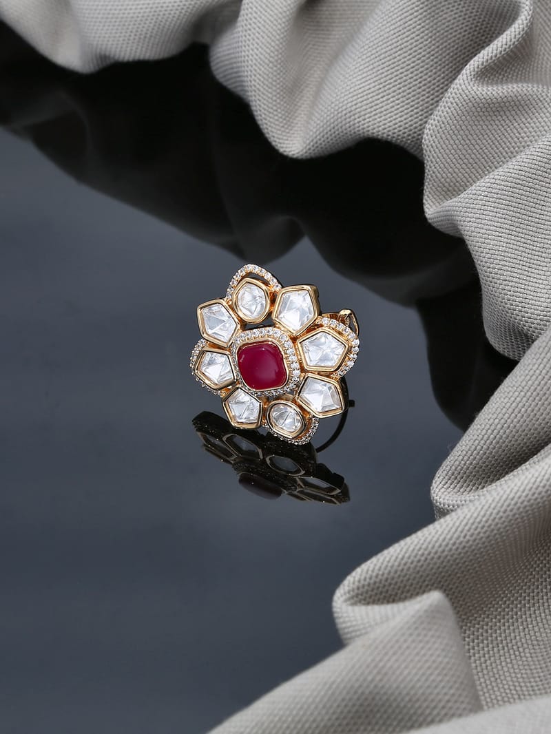 Kundan Finger Ring in Gold finish - FR0005