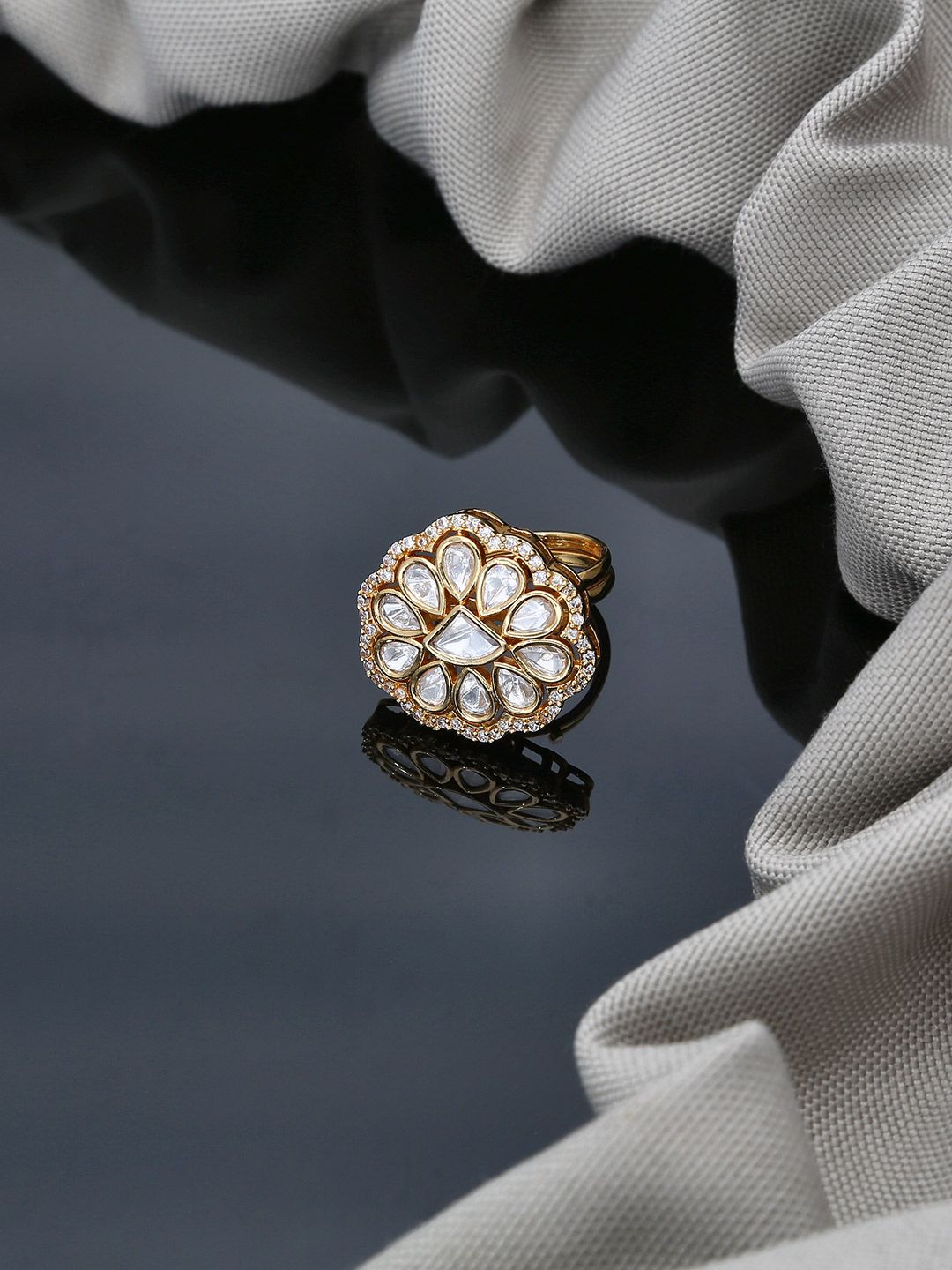 Kundan Finger Ring in Gold finish - FR0006