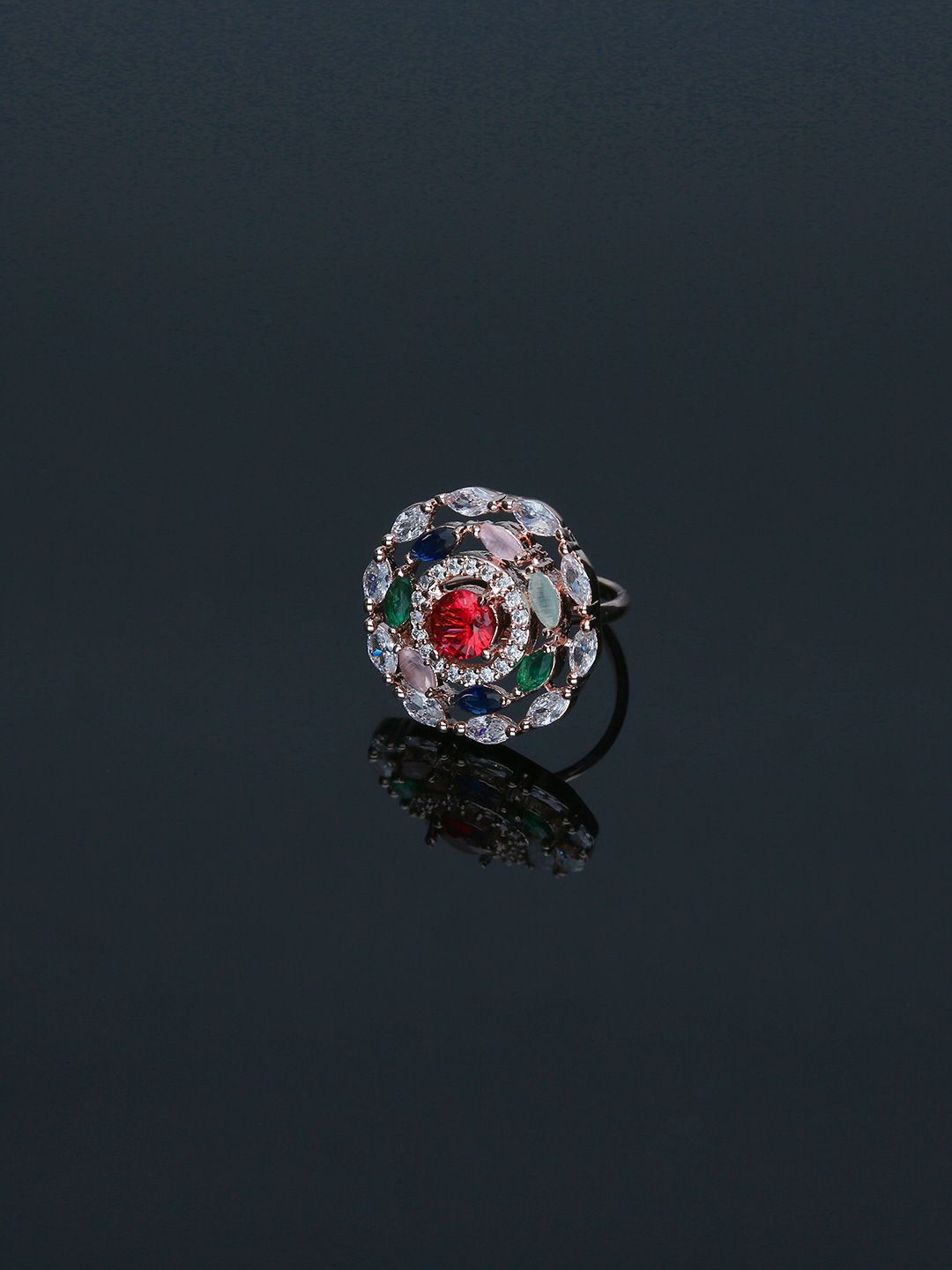 AD / CZ Finger Ring in Multicolor color - FR0012