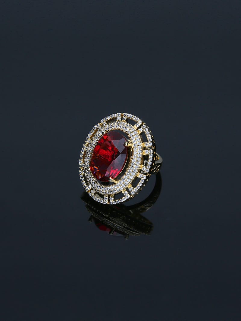 AD / CZ Finger Ring in Red color and Gold finish - FR0013