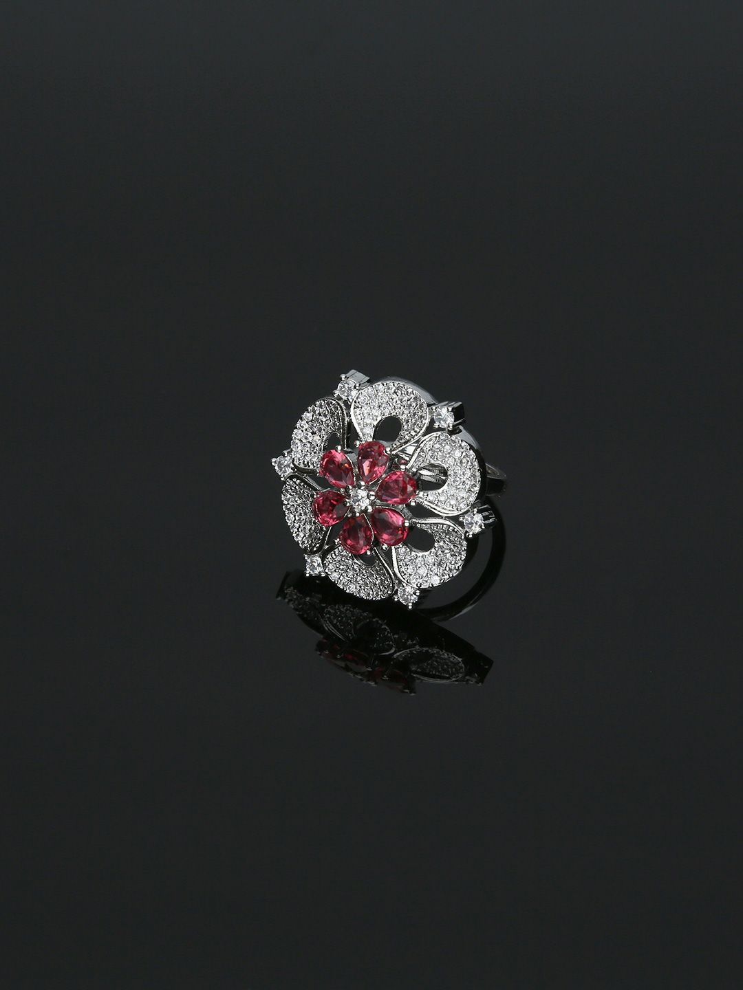 AD / CZ Finger Ring in Ruby color - FR0011