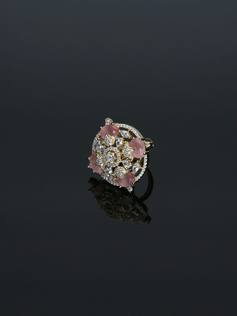 AD / CZ Finger Ring in Pink color - FR0015