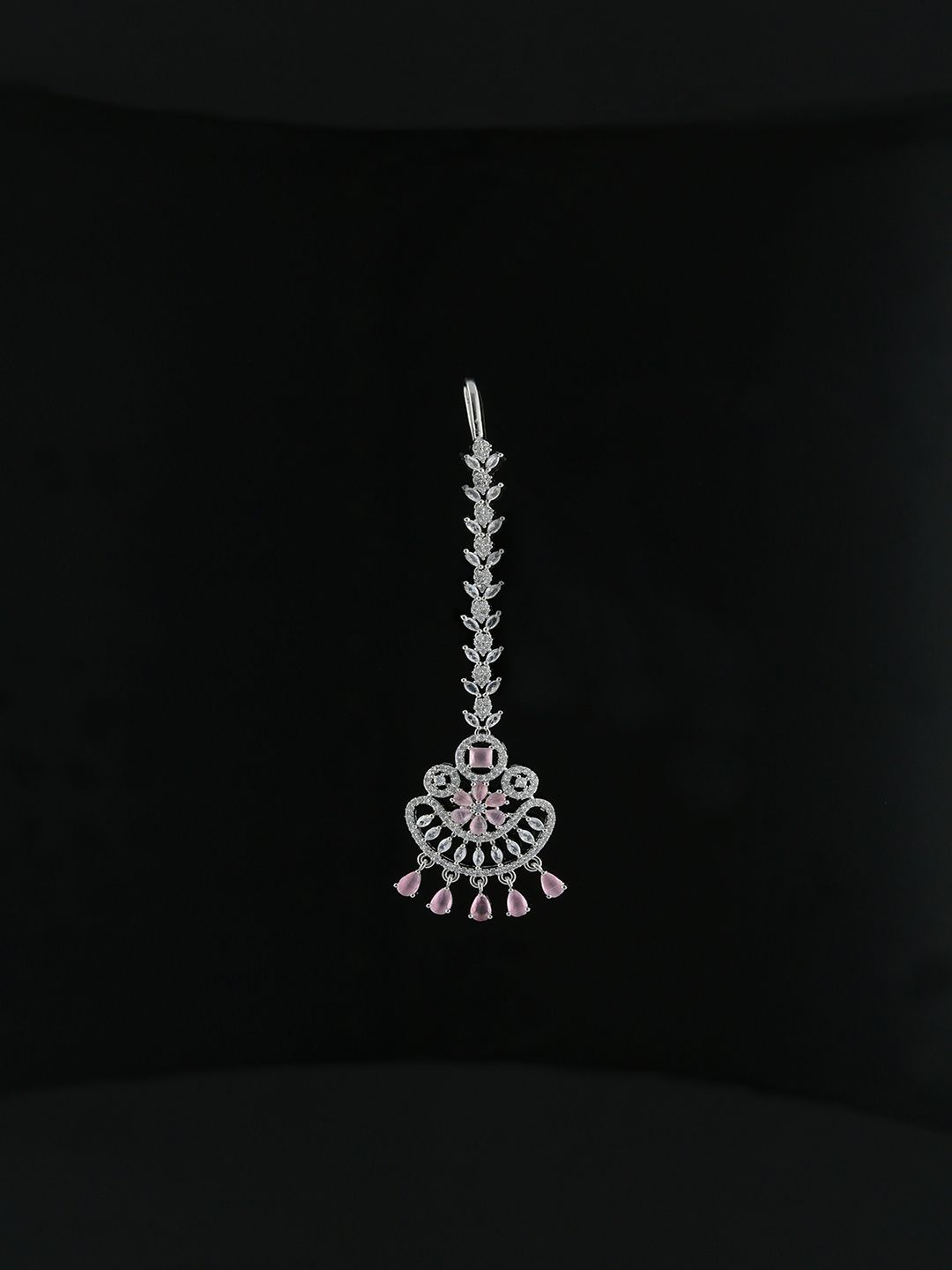 AD / CZ Maang Tikka in Pink color - MT0012