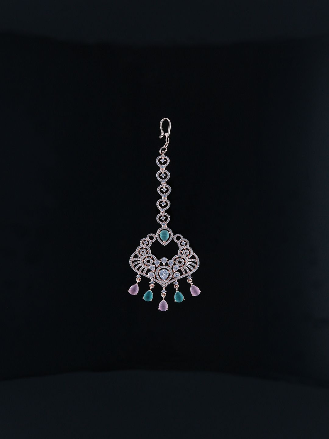 AD / CZ Maang Tikka in Pink & Mint color - MT0011